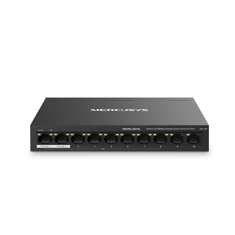 Switch Mercusys Ms110p 10 Puertos 10/100mbps 8 Puertos Poe+
