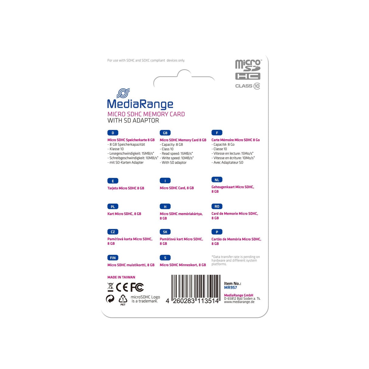 EAN 4260283113514 - MediaRange 8GB microSDHC Clase 10 imagen 2