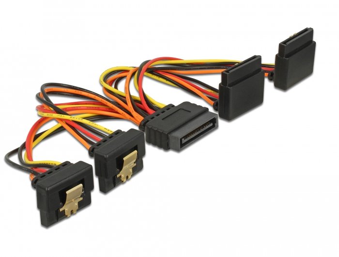 Delock Sata 15pin> 2x Debajo De + 2x En Ángulo En La Parte Superior, Cable De 15 Cm 60153