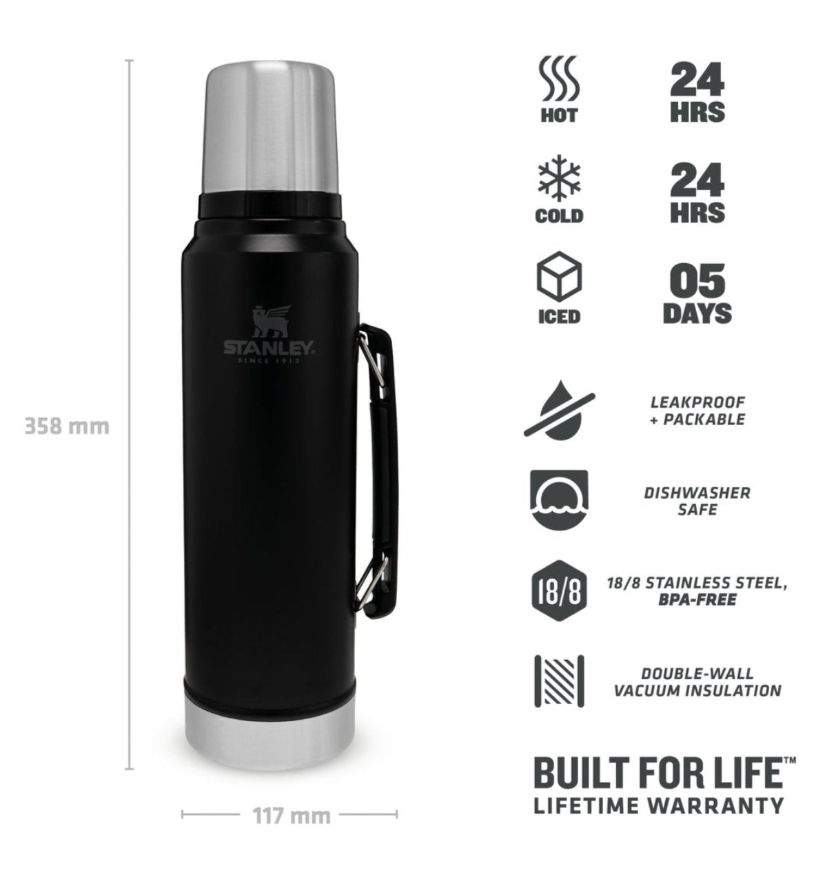 Stanley 10-08266-002 Legendary Botella 1 Litro Termo - Acero Inoxidable - Matte Black