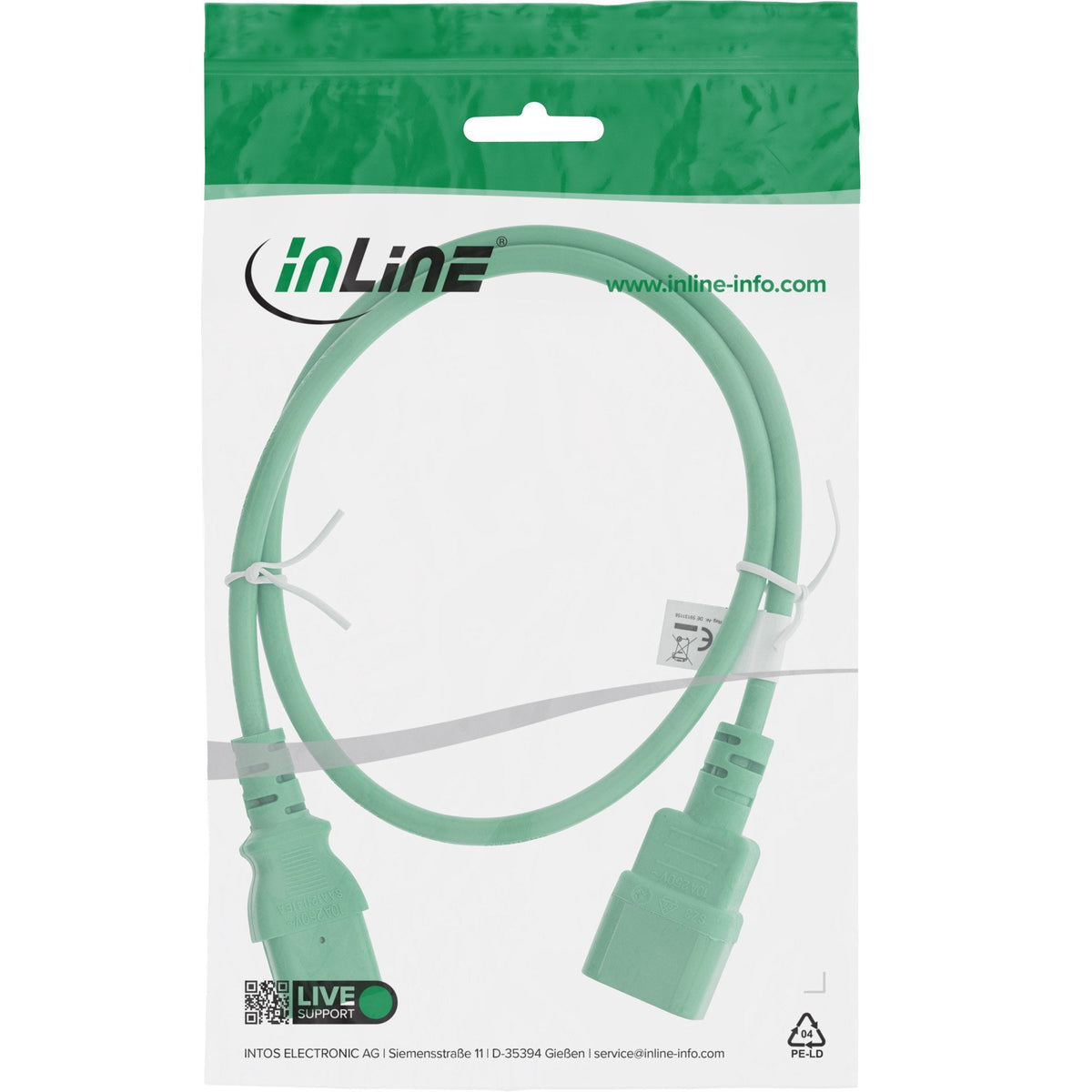 Prolongación Del Cable De Alimentación Inline, C13 A C14, Verde, 0,5 M