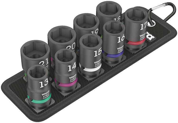 Wera 05004580001 Set De Conectores Y Conector Juego De Enchufes, Llave De Tubo Negro, Juego De Enchufes, 1/2", Métrico, 9 Cabezal(Es), 13,14,15,16,17,18,19,20,21 Mm, 230 Mm