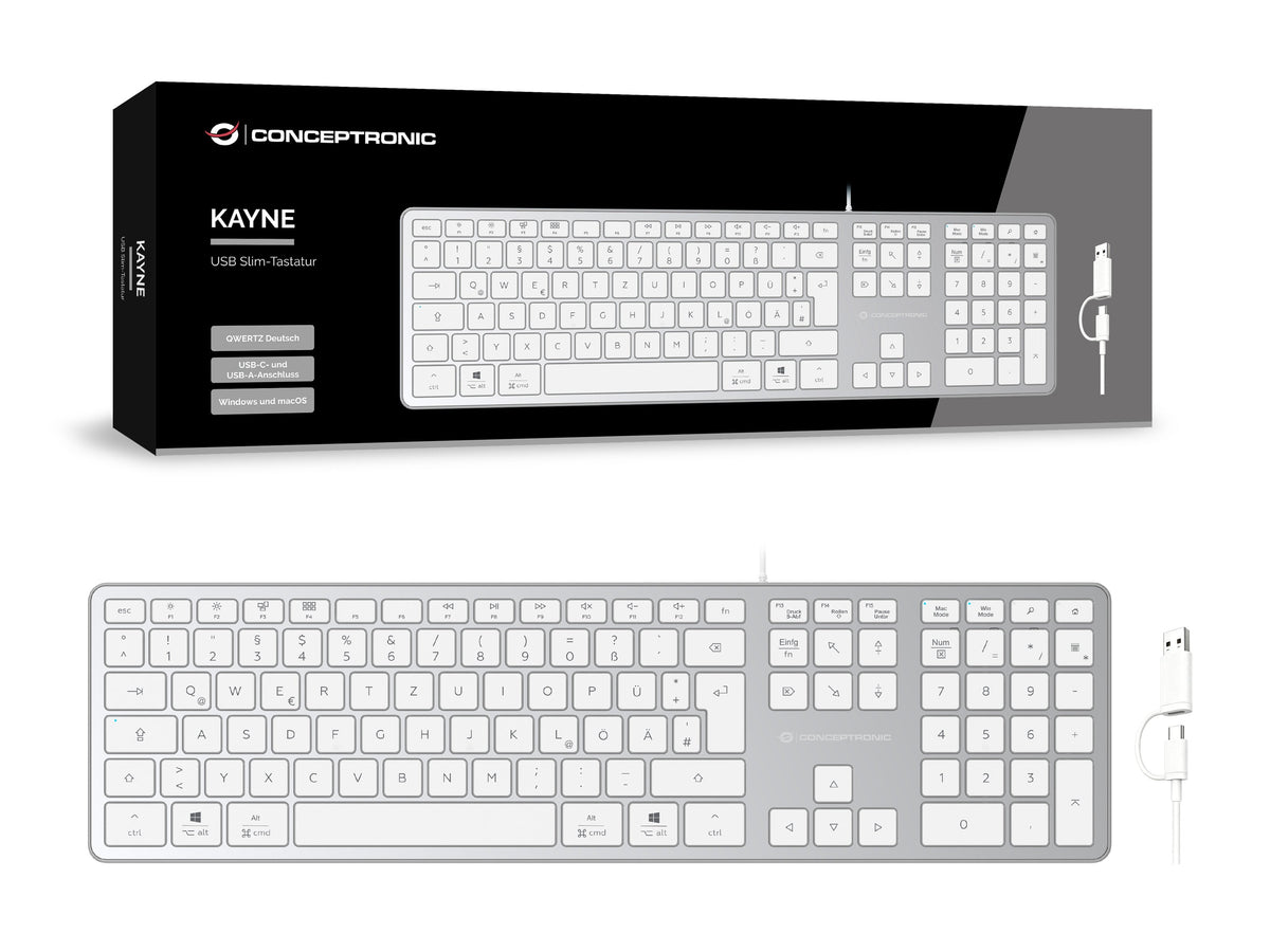 Conceptronic Usb Teclado Slim Usb-A/Usb-C Layout De Ws