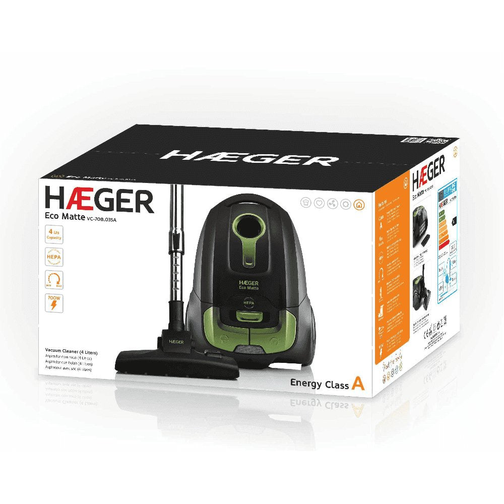 Aspirador De Trineo Haeger Eco Matte 700w Filtro Hepa Bolsa Polvo Lavable 4l 5 Niveles Filtrado Cepillo Y Boquilla Para Cantos 2 En 1