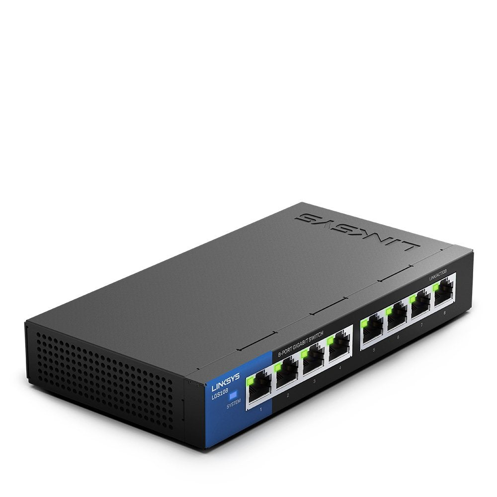 EAN 0745883632169 - Linksys LGS108 No administrado L2 Gigabit Ethernet (10/100/1000) Negro, Azul imagen 1