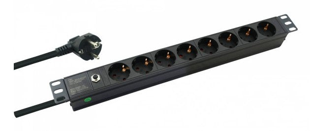 Helos 19" Regleta Professional, 8 Tomas, Negro, 2,0m,