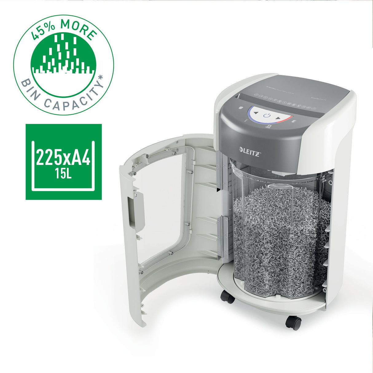 EAN 4002432142415 - Leitz IQ OptiMax Home Office 225 triturador de papel Microcorte 58 dB Gris, Blanco imagen 2