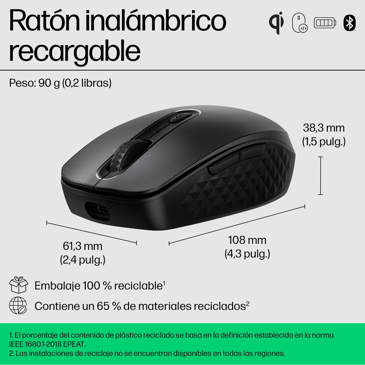 EAN 0197192652268 - HP 690 Rechargeable Wireless Mouse ratón Oficina Ambidextro Bluetooth 4000 DPI imagen 10