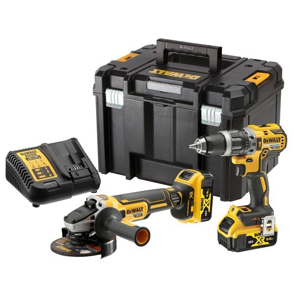 Dewalt Taladro De Impacto Inalámbrico + Juego De Amoladora Angular Dck2080p2t, 18volt, Juego De Herramientas Amarillo / Negro, Combopack, 2x Batería Li-Ion 5.0ah