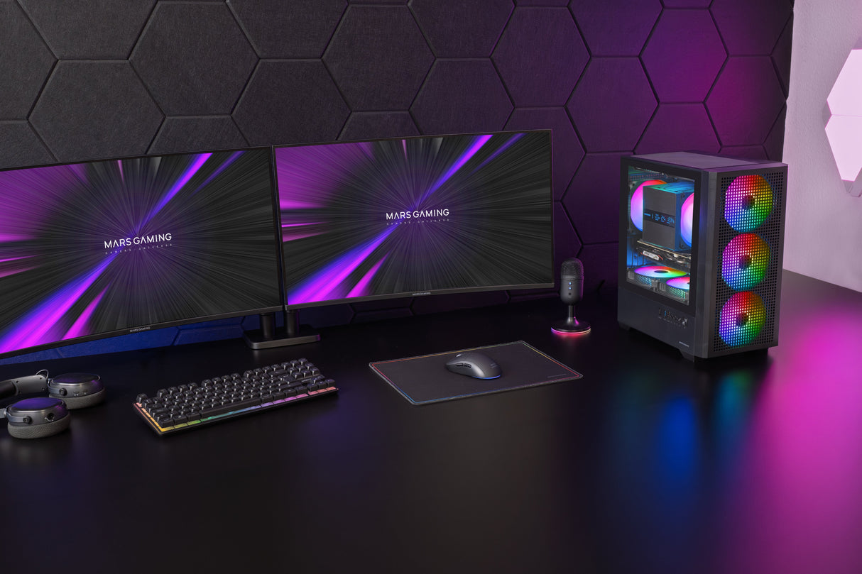 Caja Pc Microatx Mars Gaming Mc-Vector Gpu Max 282mm Cristal Templado Mesh Argb Usb-C Negra