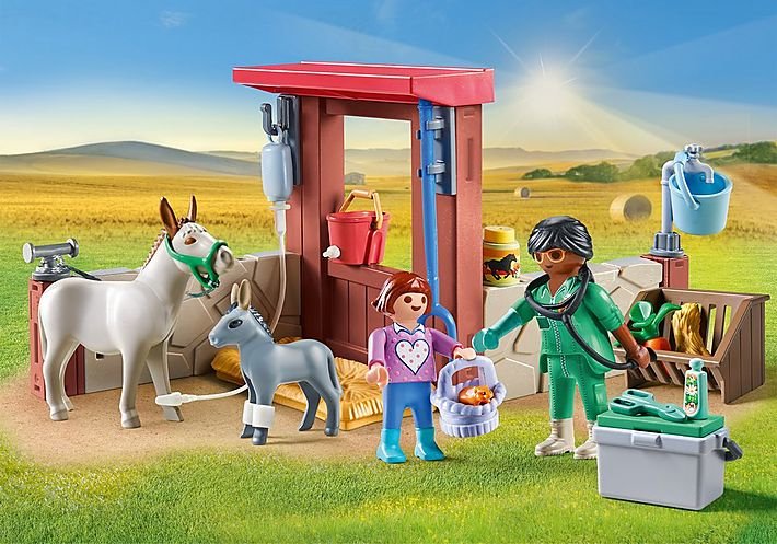 Playmobil 71471 Country Starter Pack Uso Veterinario Con Los Burros, Juguete De Construcción