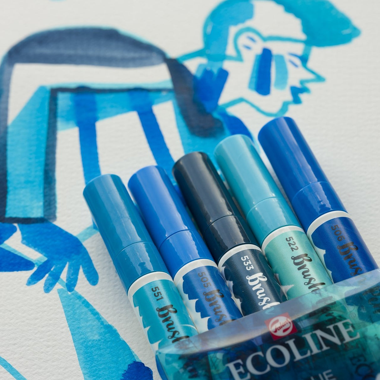 Talens Ecoline Rotuladores Brush Pen Punta Pincel Estuche De 5 Azul