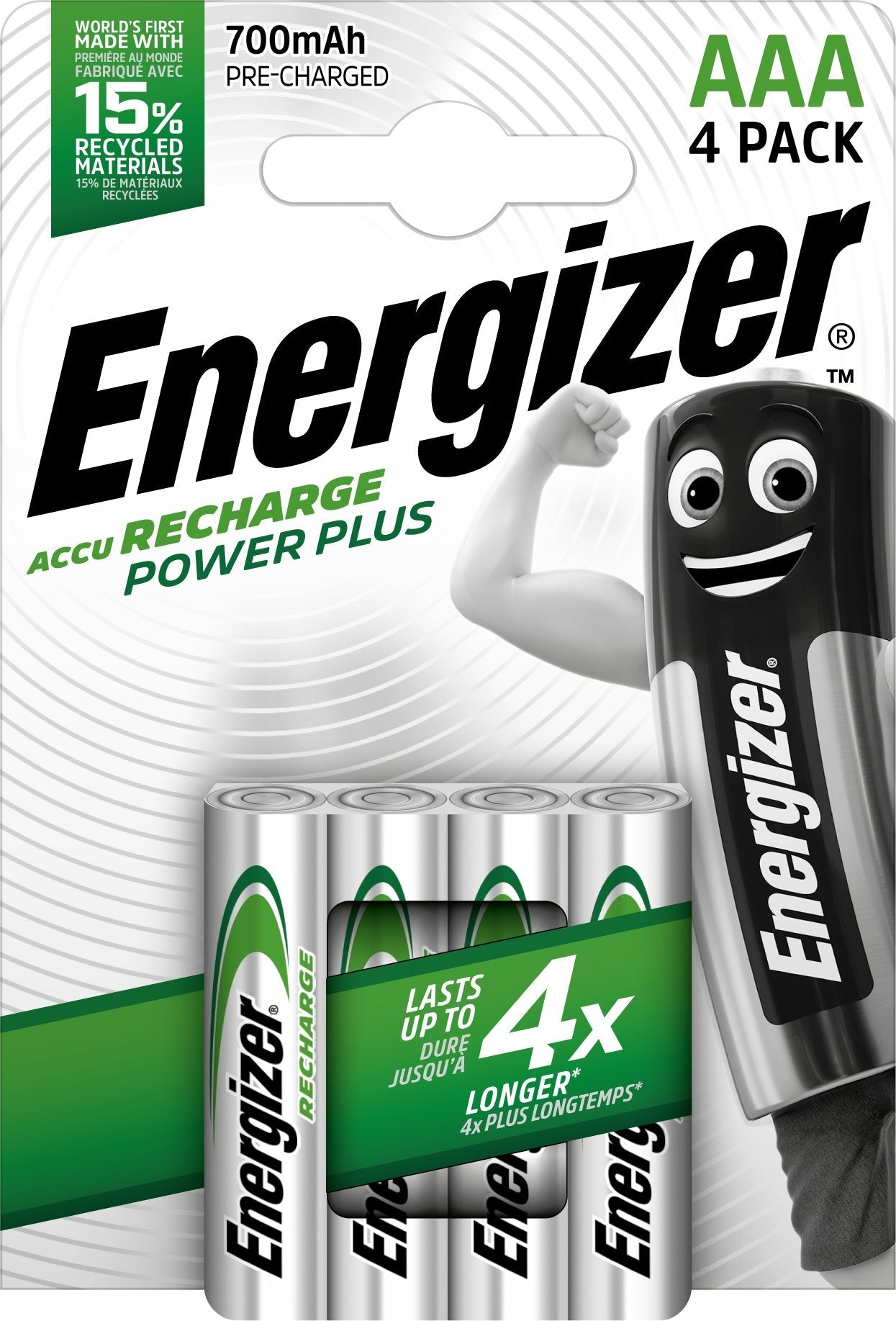 Pila Recargable Energizer Power Plus Hr03 700mah Aaa Pack 4