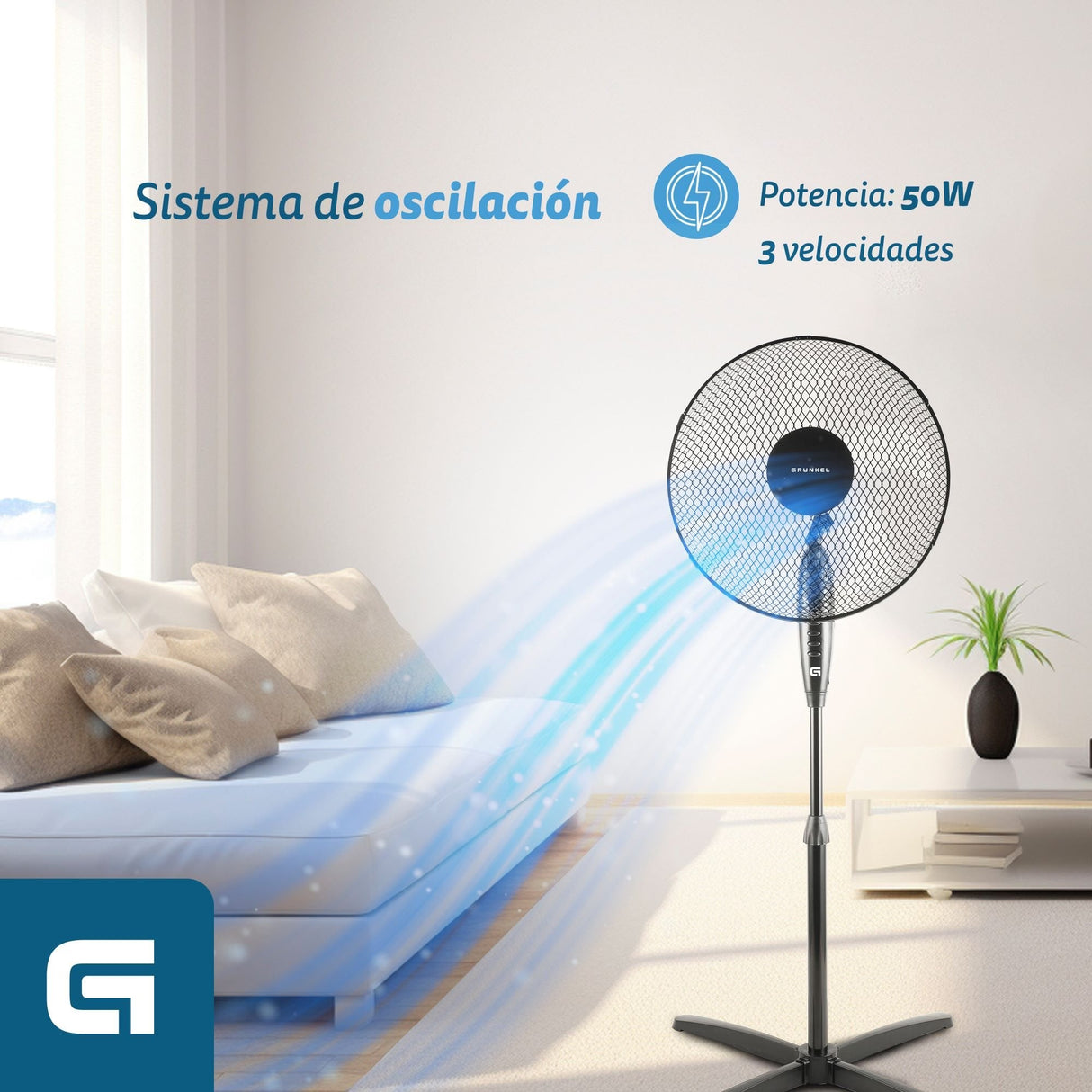 Ventilador De Pie Grunkel Fan-165x Ng 50w 5 Aspas 40cm 3 Velocidades