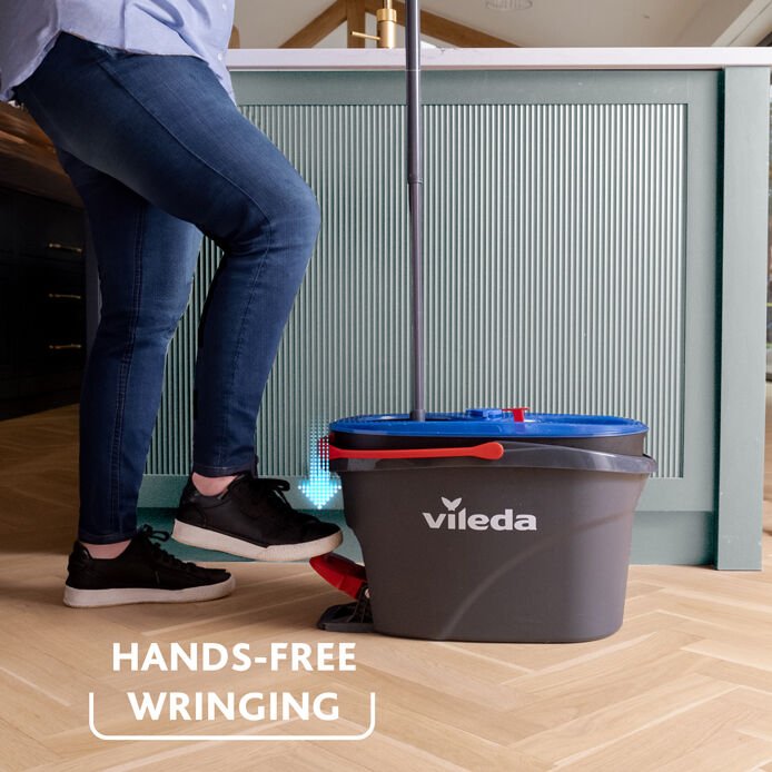 Vileda H2pro Spin Mop Set, Bodenwiper Negro/Rojo, Con Un Sistema De Dos Tancos Y Mango Telescópico 178333