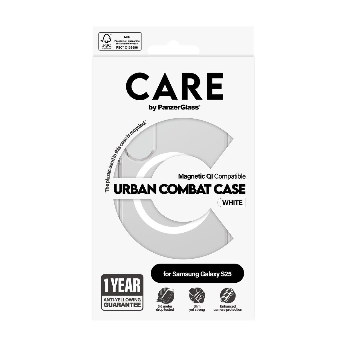 EAN 5715685017018 - PanzerGlass CARE™ by ® Urban Combat Case Transparent w. White Qi Compatible Samsung Galaxy S25 funda para imagen 3