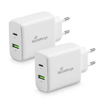 Cargador De Enchufe Mediarange 43w Con Usb-A Y Usb-C, Blanco