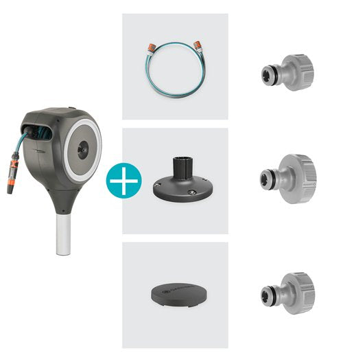 Gardena Caja Para Mangueras De Terraza Rollup S, 15 Metros, Enrollador De Manguera Gris/Blanco, Incluida Jeringa De Limpieza 18607-20