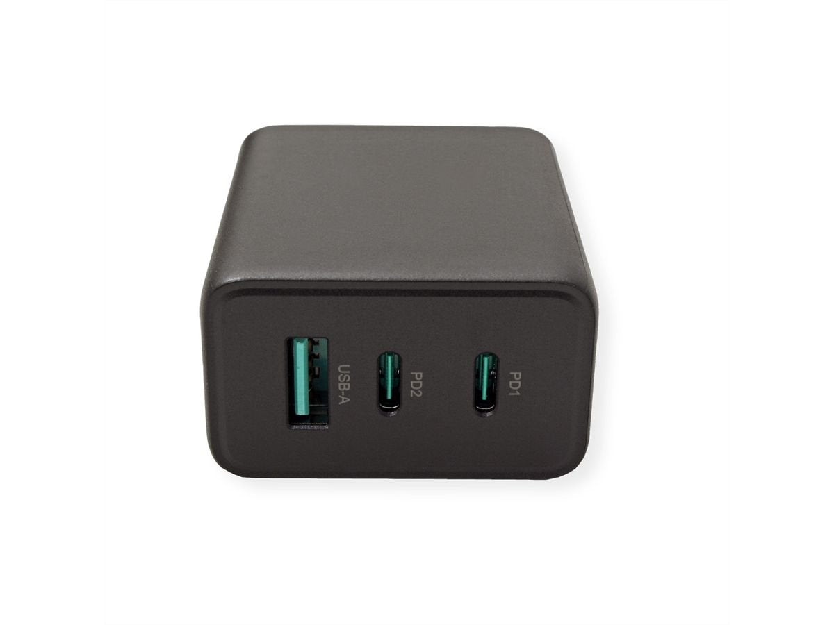 Value Usb Charger Mit Euro-Stecker, 3-Port (Typ-A, 2x Typ-C), 65w, Gan
