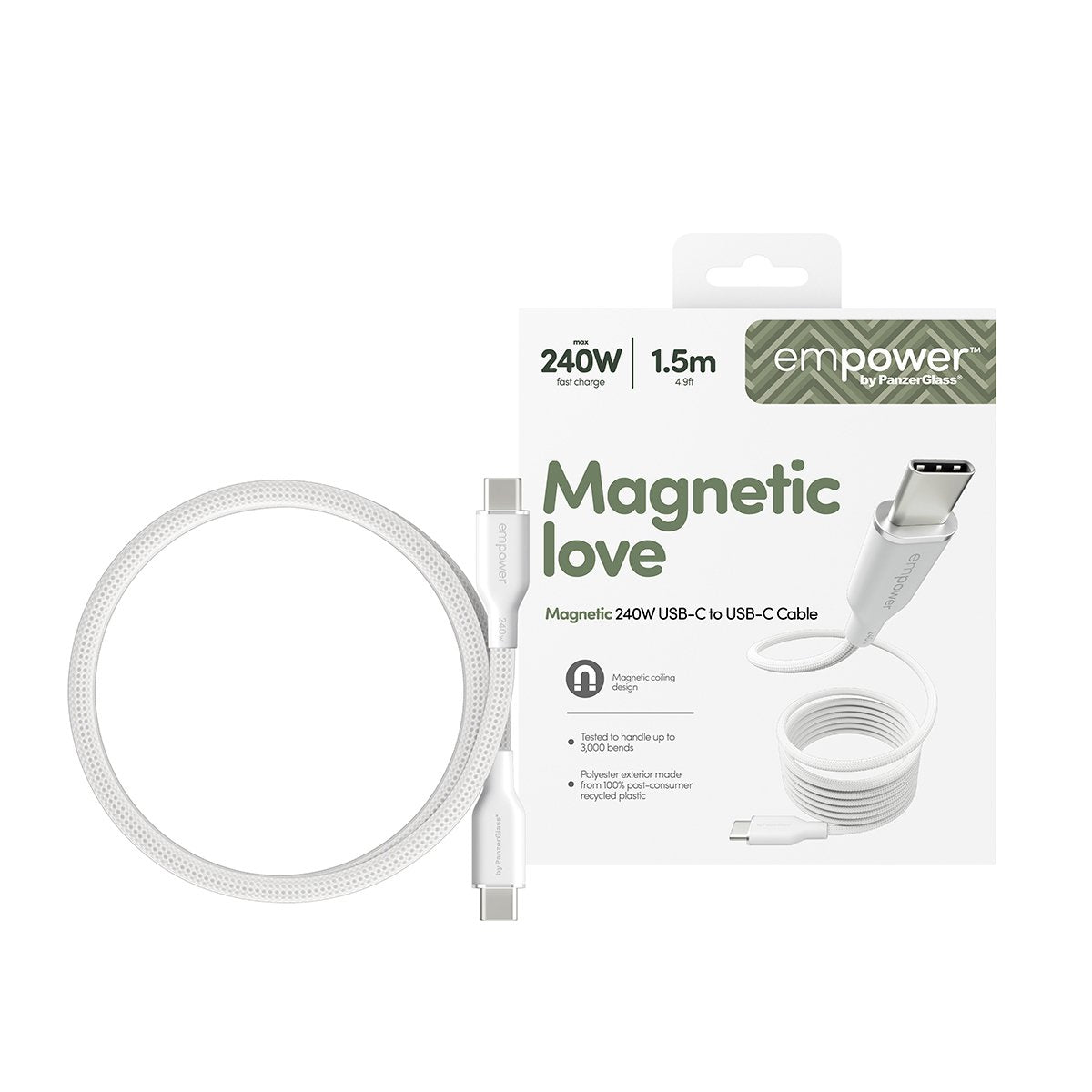 EAN 5715685027703 - PanzerGlass empower™ by ® Magnetic 240W USB-C to USB-C Cable | USB 2.0 | 1.5M | Silver White cable USB Bl imagen 2