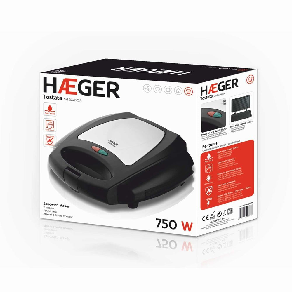 Haeger Sm-75g.003a Sandwichera 750 W Negro, Acero