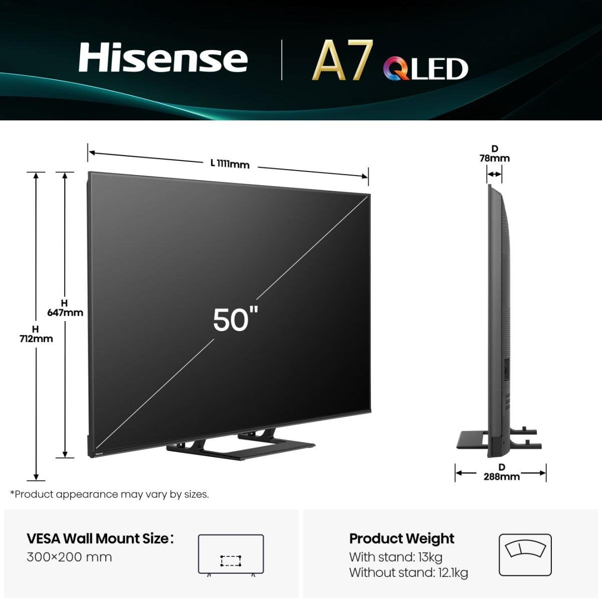 EAN 6942351420332 - Hisense A7Q 50A7Q 127 cm (50") 4K Ultra HD Smart TV Wifi Negro imagen 2