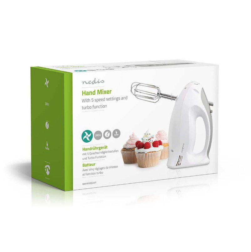 Nedis Batidora Mezcladora 200 W 5 Ajustes De Velocidad Funcion Turbo Blanco / Gris