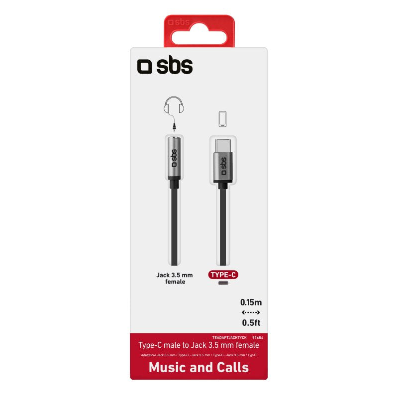 EAN 8018417291654 - SBS TEADAPTJACKTYCK cable de teléfono móvil Negro 0,15 m USB C 3,5mm imagen 2