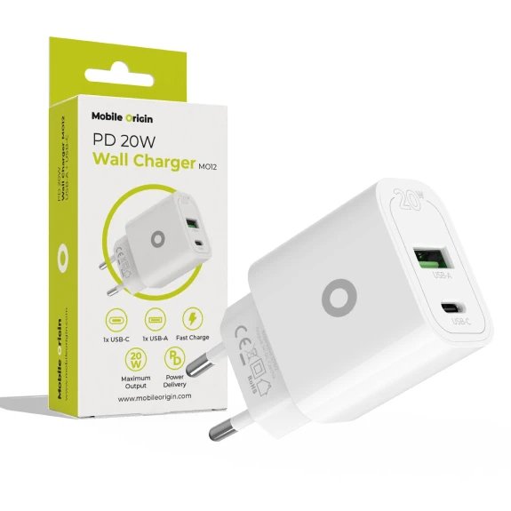 Mobile Origin Pd20w Wall Charger Mo12 White 1x Usb-A + 1x Usb-C