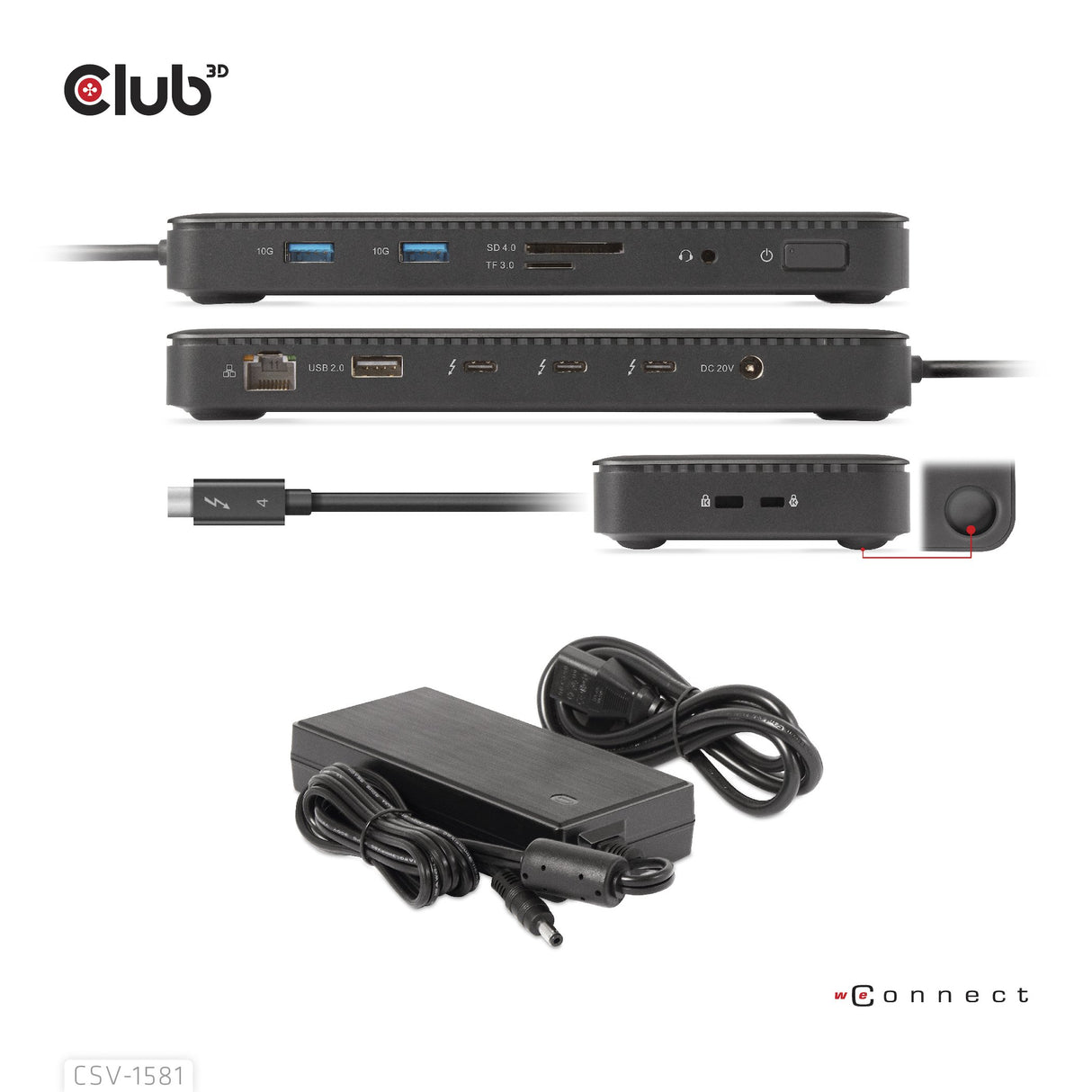 EAN 8719214472603 - CLUB3D CSV-1581 base para portátil y replicador de puertos Thunderbolt 4 Negro imagen 5