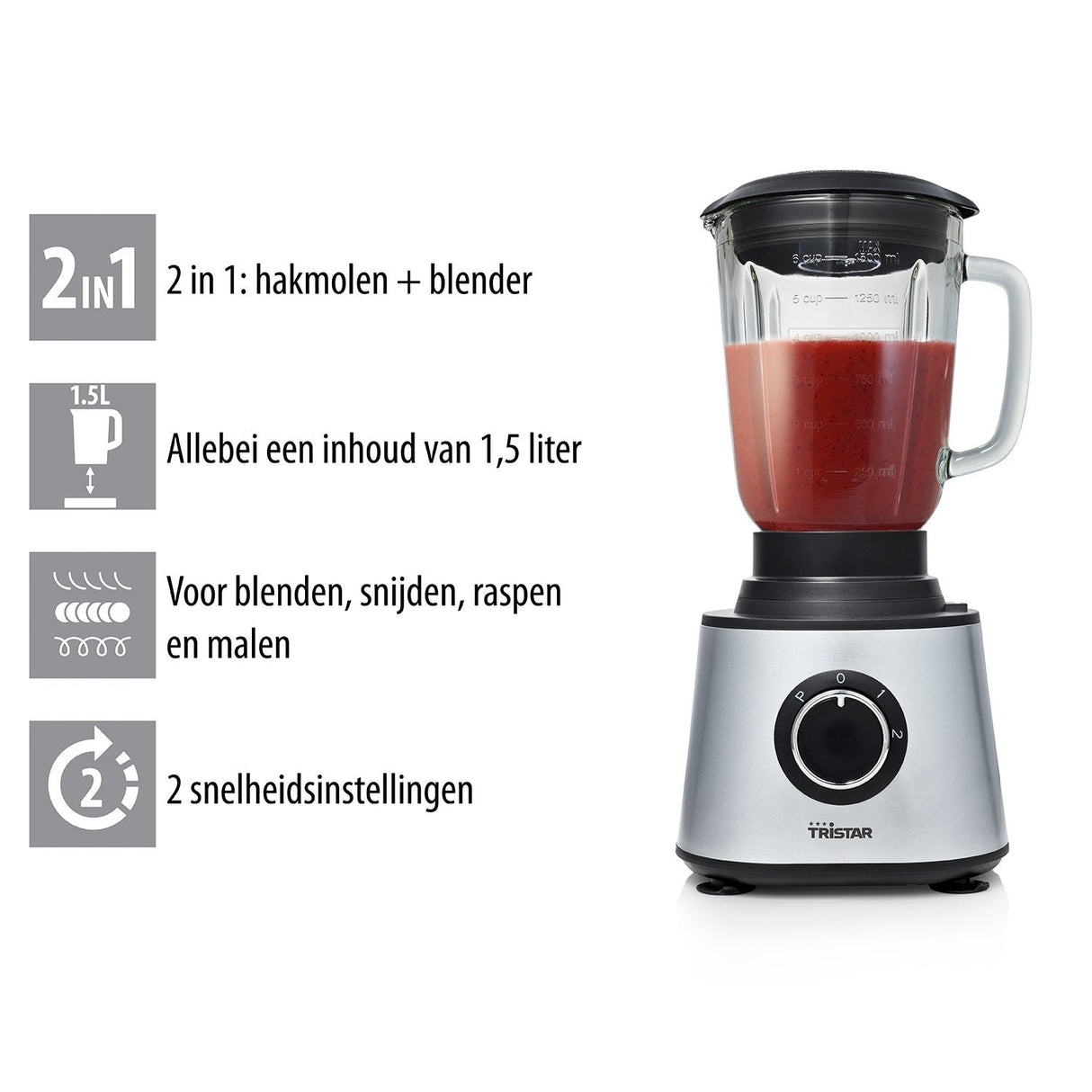 EAN 8713016085436 - Tristar MX-4823 robot de cocina 600 W 1,5 L Negro, Acero inoxidable, Transparente imagen 20