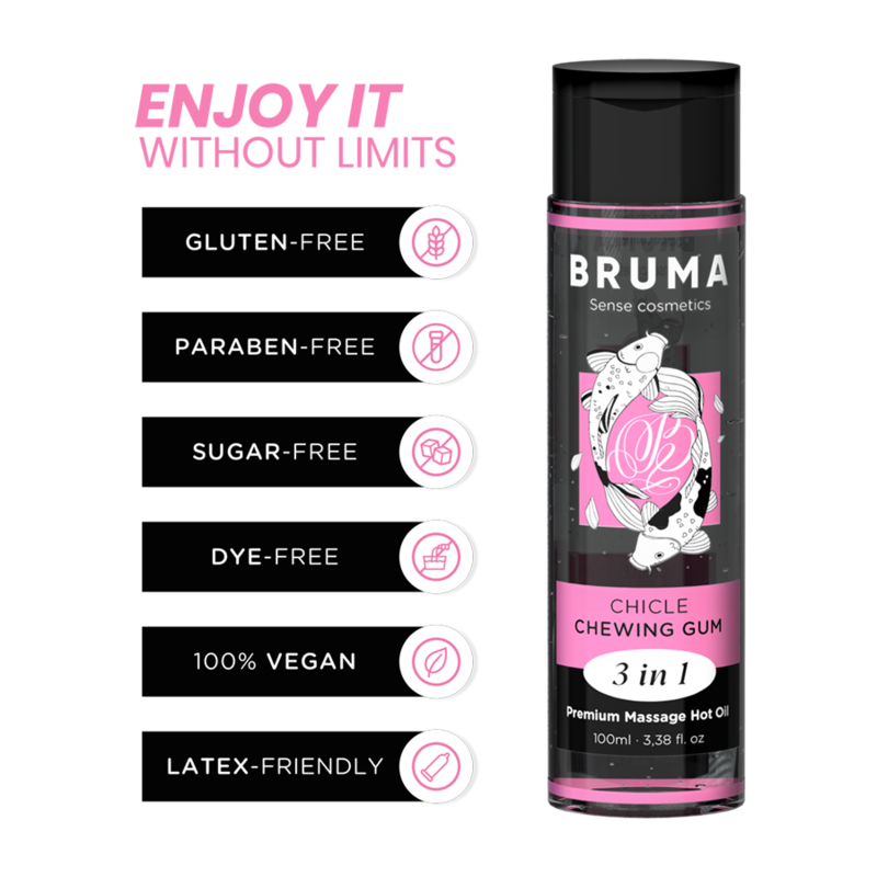Aceite De Masaje Brum Premium Efecto Calor Sabor Chicle 3 En 1