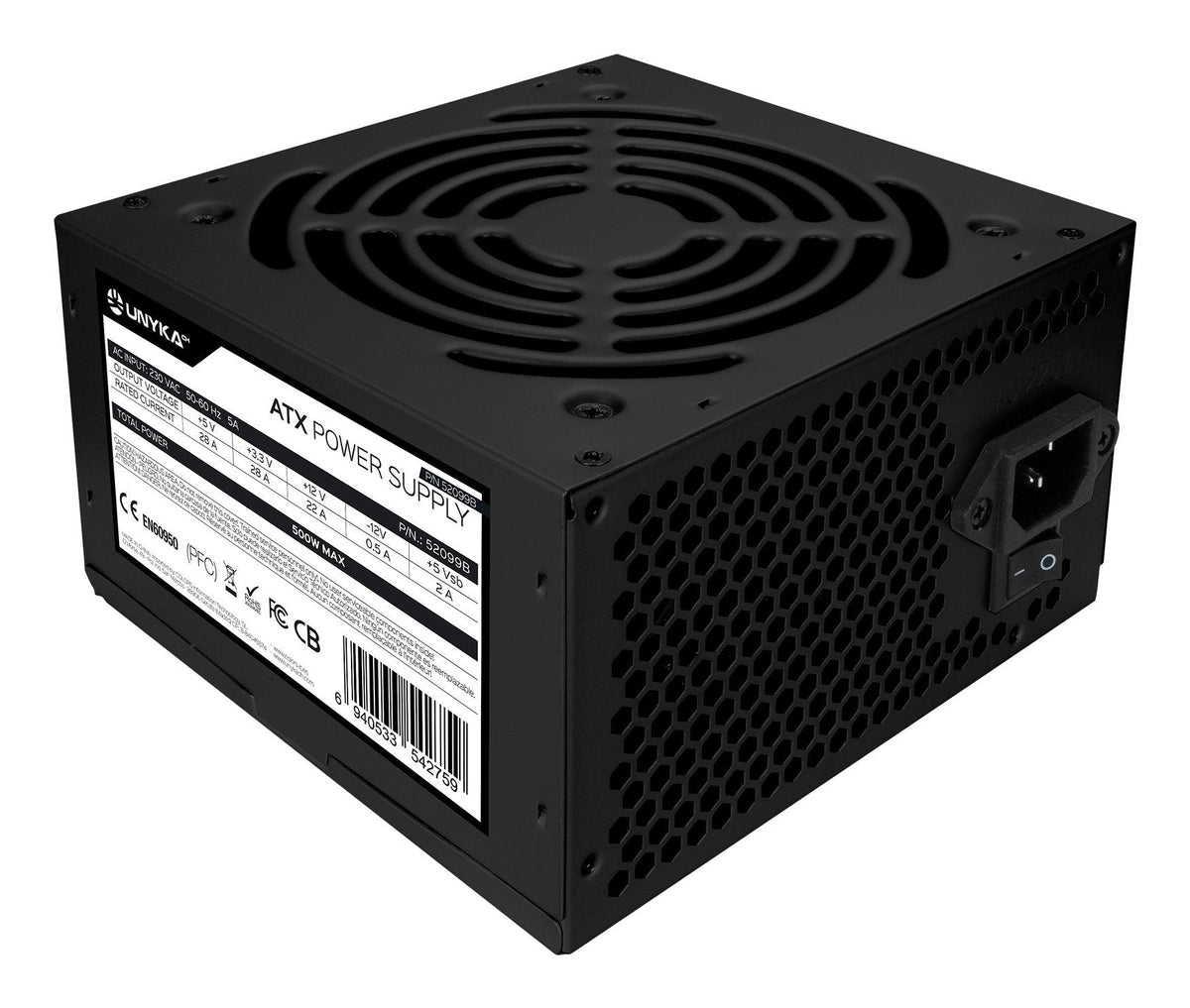 Caja Atx Unykach Aero C360 Cpu Max 145mm Gpu Max 310mm F.A 500w Cristal Templado Negro