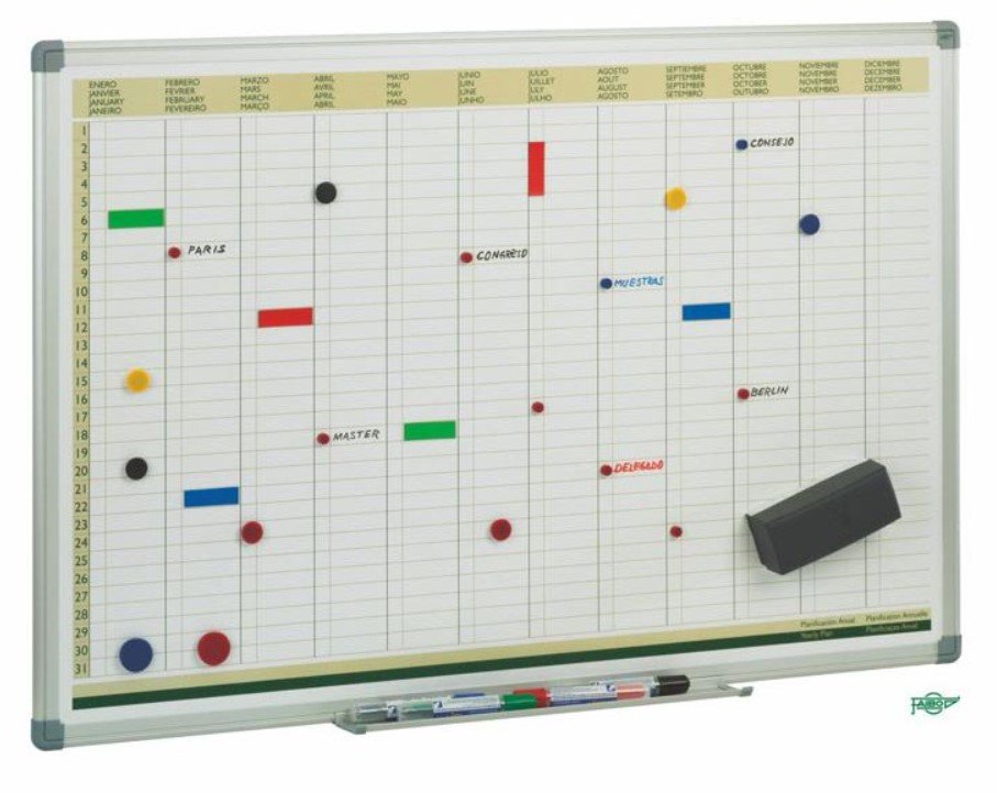 Faibo Pizarra Planificación Anual Metálica Lacado Blanco Marco De Aluminio 600x900mm