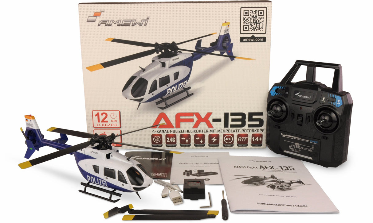Amewi Rc Helicóptero Afx-135 Polizei Li-Po Akku 350mah/14+