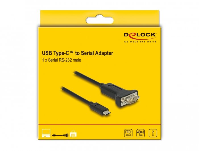 Delock Adapter Usb Type-C Zu 1 X Seriell Rs-232 D-Sub 9 Pin Stecker Mit Muttern 2 M