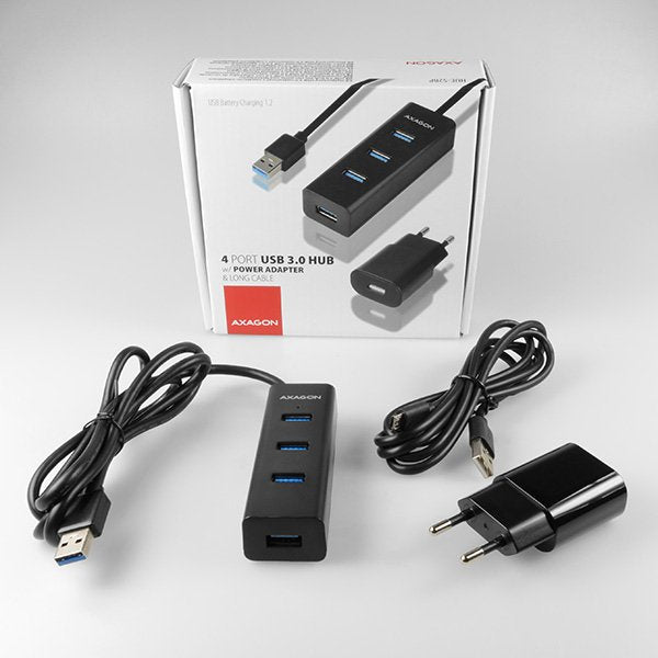 Hub Axagon Hue-S2bp Usb-A, 4x Usb 3.0, Alimentación Mrom Externa - 1,2 M, Fuente De Alimentación