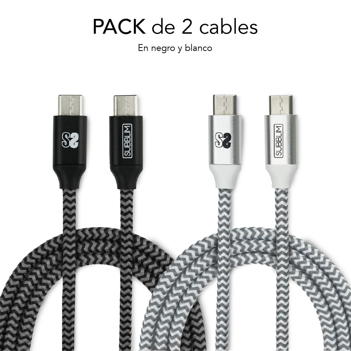 EAN 8436586740672 - SUBBLIM PACK 2 CABLES USB TIPO USB-C A USB-C 1 M BLACK/SILVER cable USB imagen 4