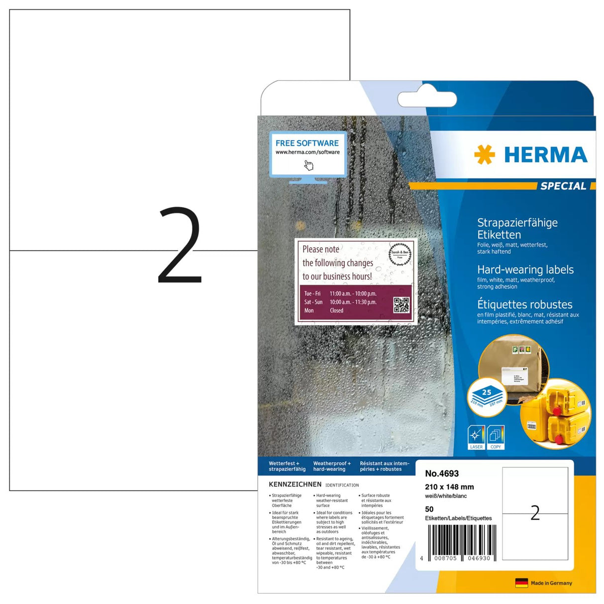 EAN 4008705046930 - HERMA 4693 etiqueta de impresora Blanco Etiqueta para impresora autoadhesiva imagen 1