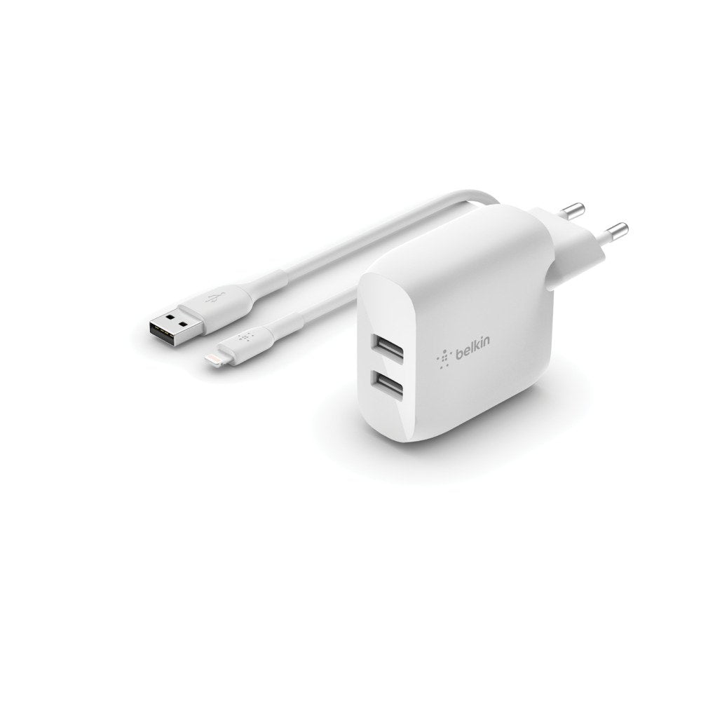 Cargador Belkin Wcd001vf1mwh Doble Usb-A 24w Con Cable Lightning Usb-A 1m Blanco Boost Charge