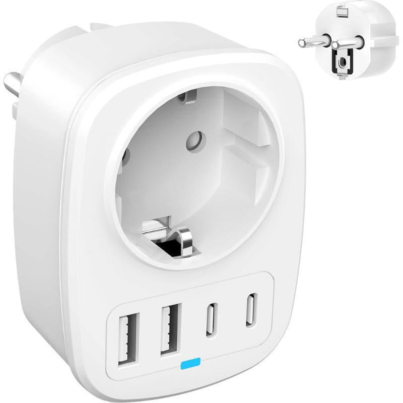 Adaptador De Enchufe 1x Tipo F 2x Usb-A 2x Usb-C