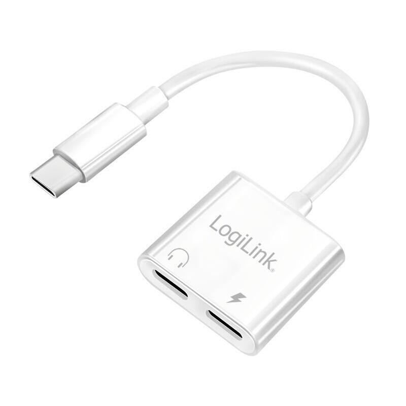 Logilink Usb-C Audio Adapter, Usb-C/M To 2x Usb-C/F, 60w Pd, White