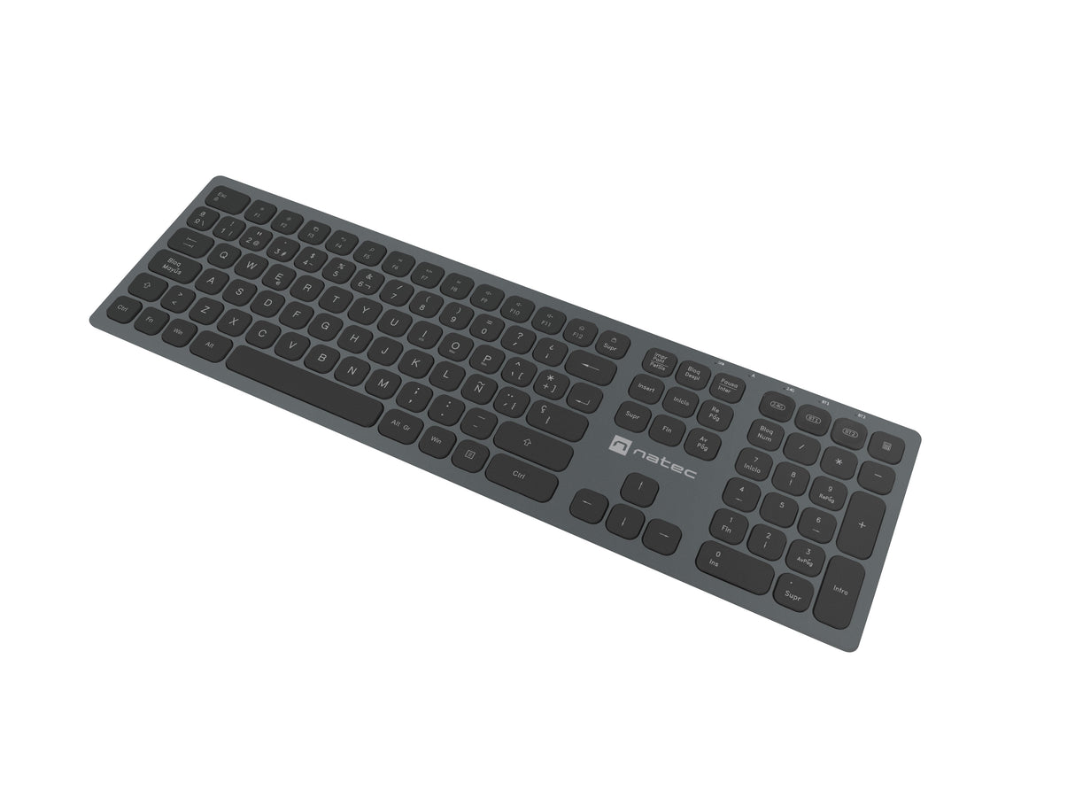 Teclado Español Natec Nkl-1830 Rf Wireless + Bluetooth Qwerty Negro, Gris