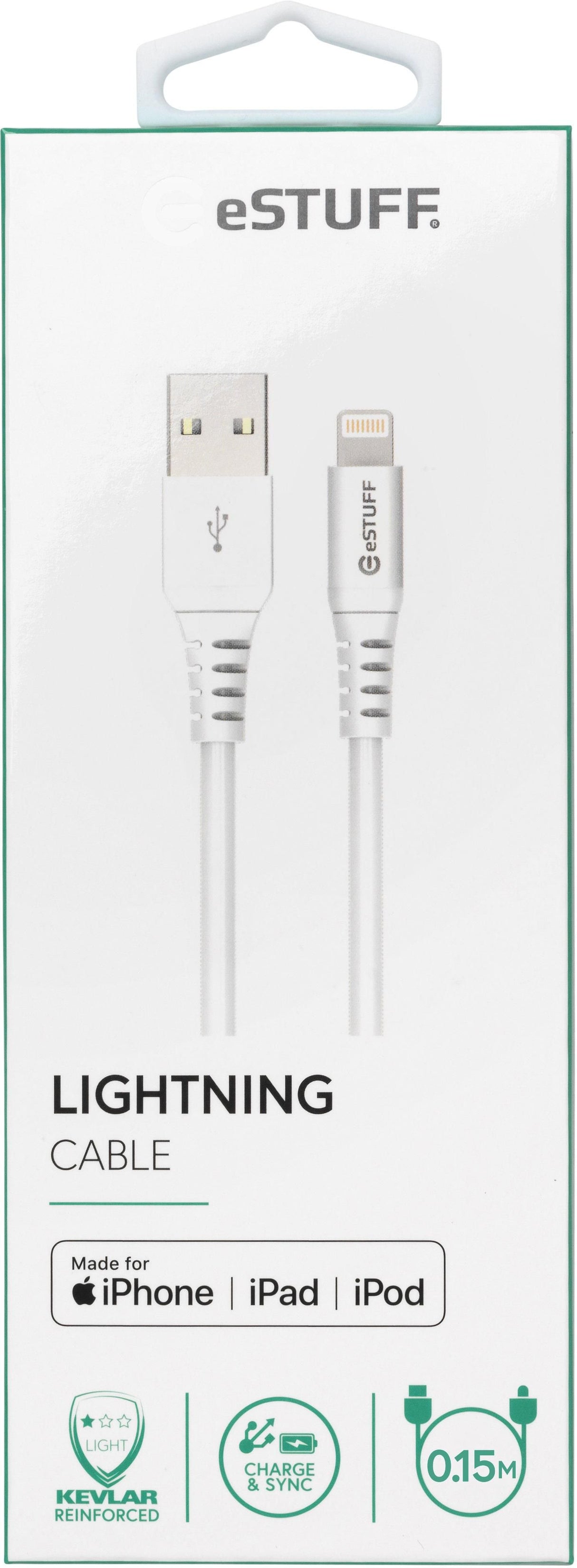 EAN 5704174087571 - eSTUFF ES601004 cable de conector Lightning 0,15 m Blanco imagen 3