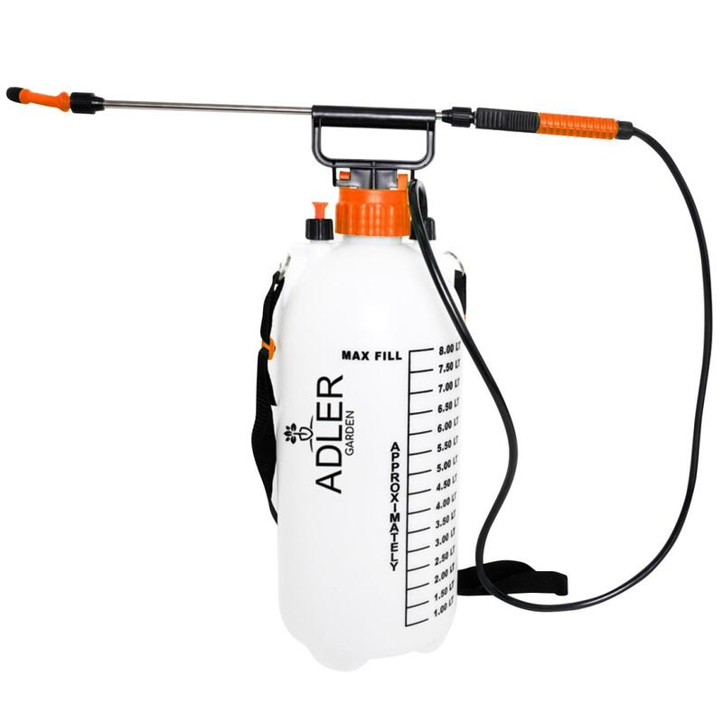 Adler Europe Pulverizador Agua Manual De 8 L Con Lanza De Acero Inoxidable De 82 Cm Y Manguera De 125 Cm 2,5 Bar Botella De Bomba Con Boquilla Ajustable Válvula De Seguridad