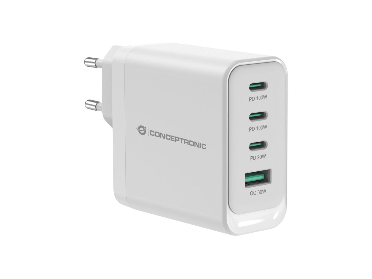 Cargador De Pared Quick Charge 3.0 Pd  Pps 3 Puertos Usb-C 1 Puerto Usb-A Conceptronic Althea 100w