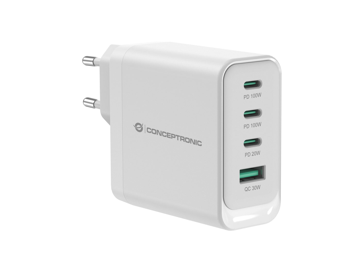 Cargador De Pared Quick Charge 3.0 Pd  Pps 3 Puertos Usb-C 1 Puerto Usb-A Conceptronic Althea 100w