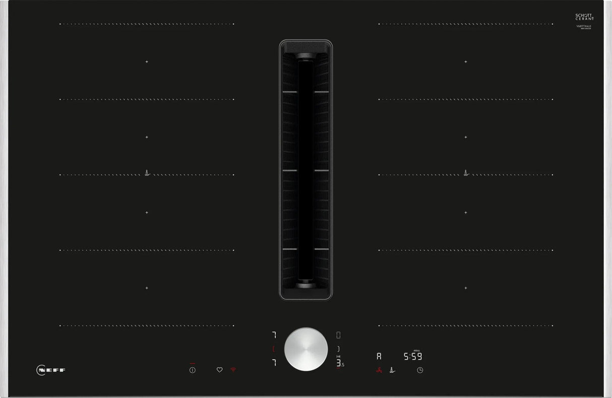 Neff V68ttx4l0 N 90, Placa De Cocina Independiente Negra/Acero Inoxidable, 80 Cm, Con Campana Extractora Integrada V68ttx4l0