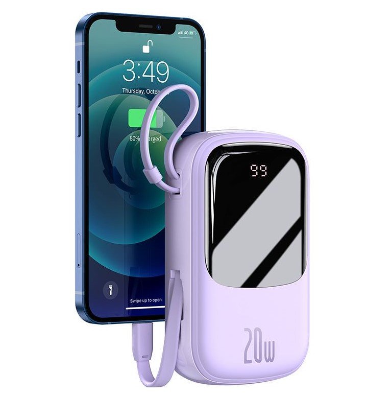 Power Bank Baseus Qpow 20000mah, Ip, Usb, Usb-C, 20w Z Kablem Ip Fioletowy