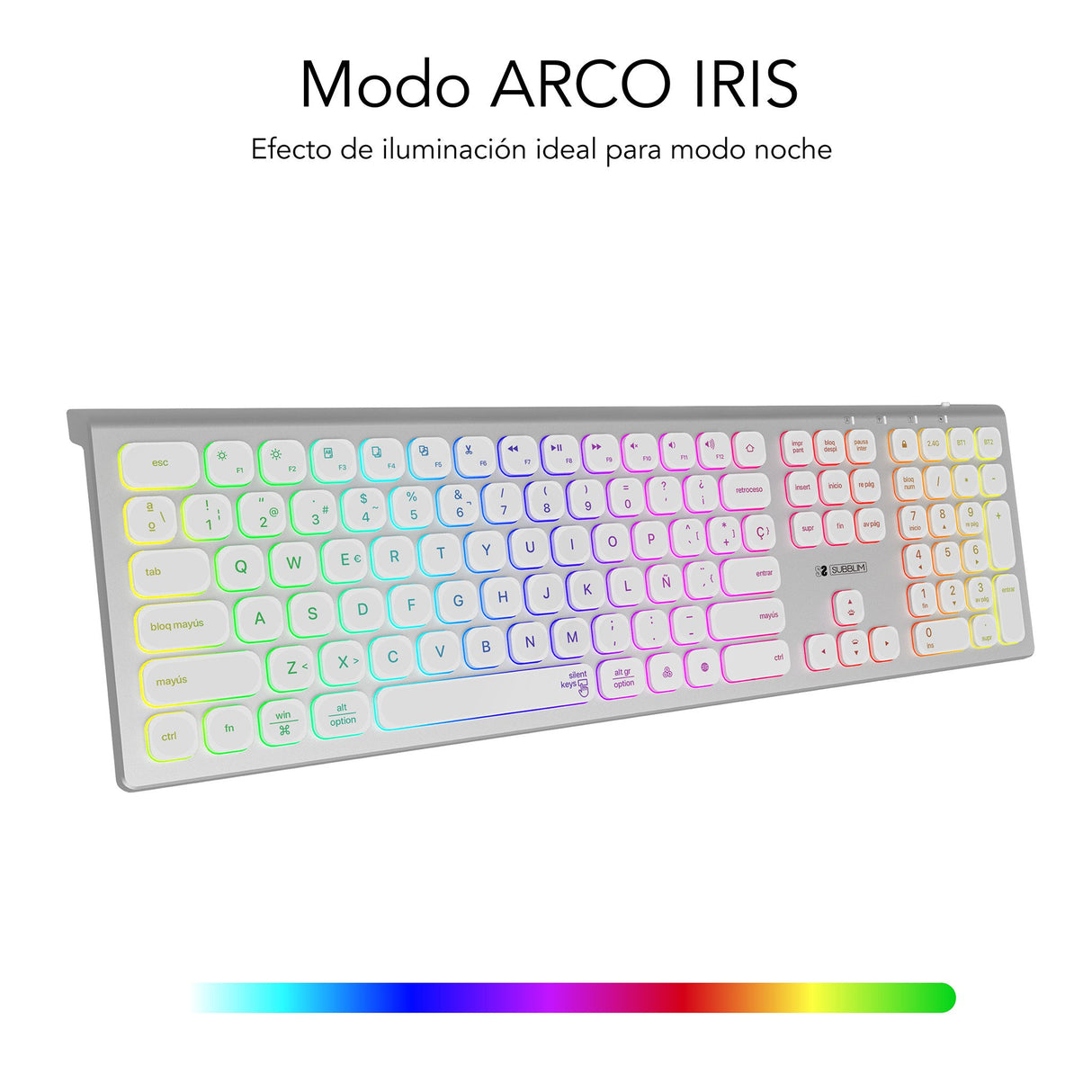 EAN 8436586742652 - SUBBLIM SUBKB-3MIE300 teclado Universal RF Wireless + Bluetooth QWERTY Español Plata, Blanco imagen 9